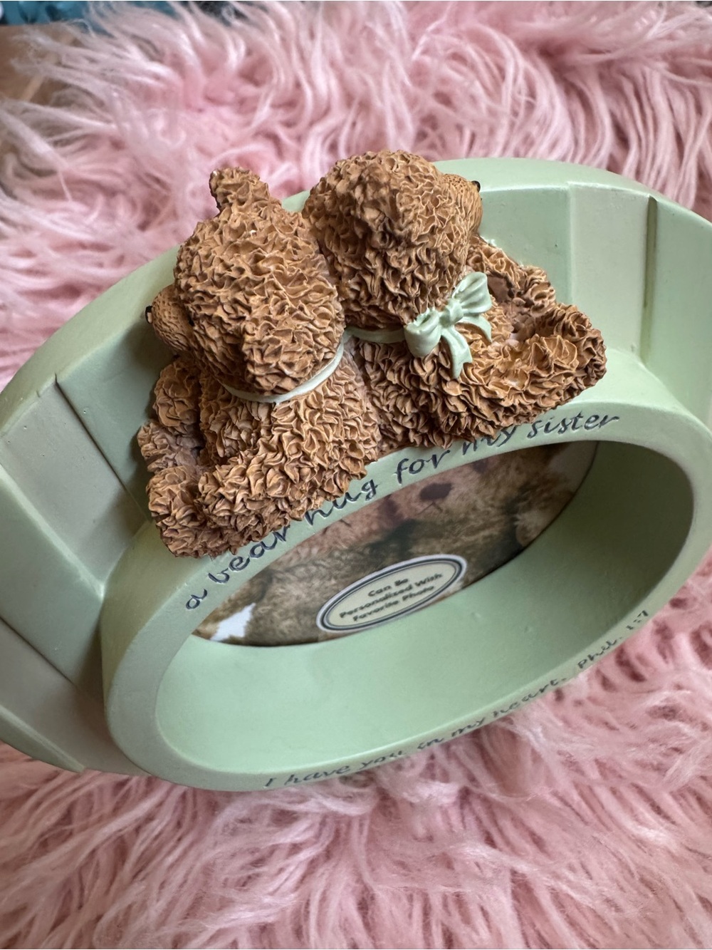 Round Mint Green Bear Photo Frame - "A bear hug for my sister" - Picture 2 of 3